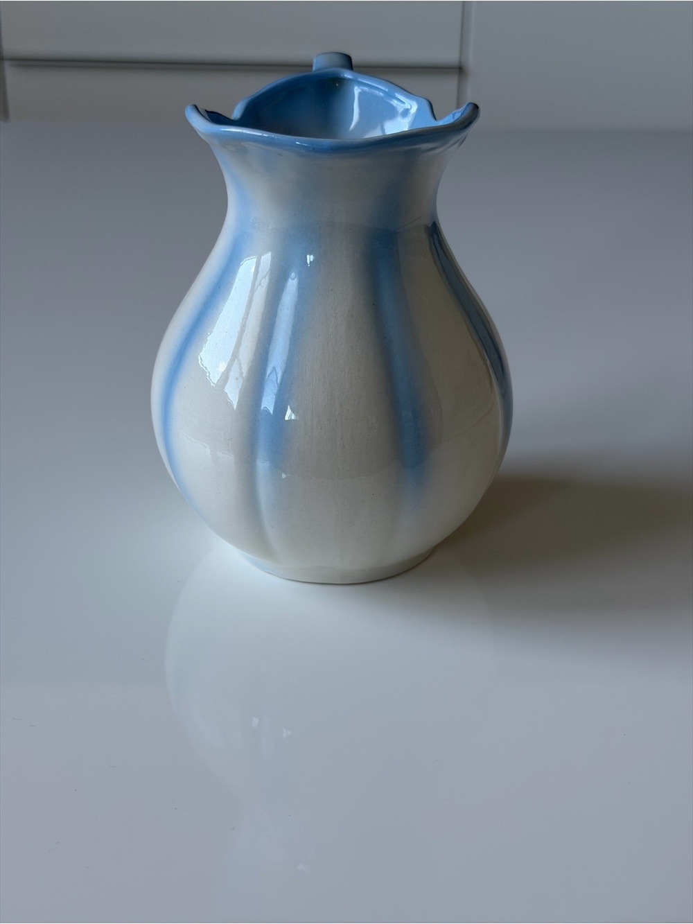 Vintage Signed Studio Pottery Mini Ceramic Pitcher Blue & White Glossy ~ 1989 - Picture 2 of 8